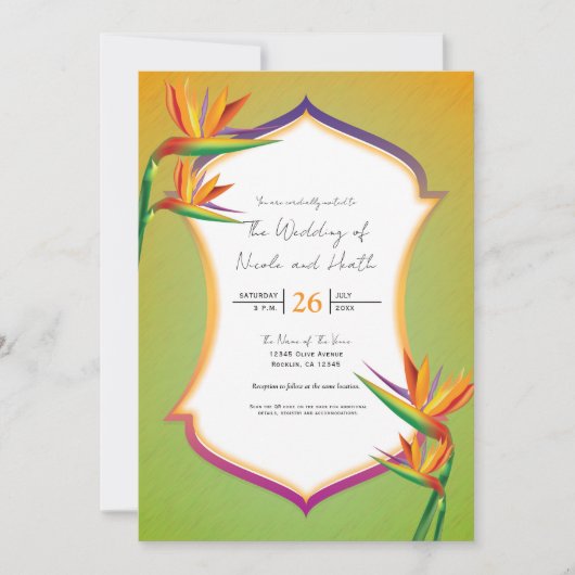 Cartes d'invitation de mariage tropicales Oiseau d (Devant)