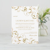 Cartes d'invitation de mariage uniques pêche et or (Debout devant)