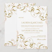 Cartes d'invitation de mariage uniques pêche et or (Devant / Derrière)