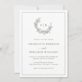Cartes d'invitation de mariage vertes monogrammes (Devant)
