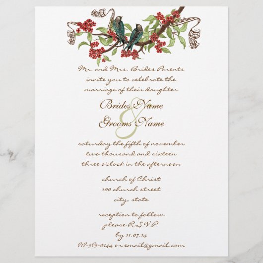 Cartes d'invitation de mariage Vintage Bird sarcel (Devant)
