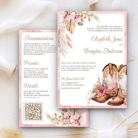 Cartes d'invitation de mariage western Bottes de c