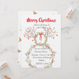 Cartes d'invitation de Noël à l'aquarelle élégante