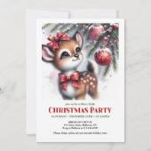 Cartes d'invitation de Noël bébé cerf forêt enneig (Devant)