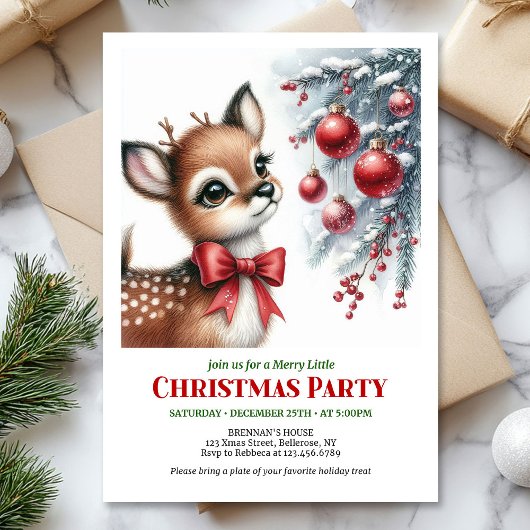 Cartes d'invitation de Noël bébé cerf forêt enneig