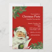 Cartes d'invitation de Noël rouge Père Noël rétro (Devant)