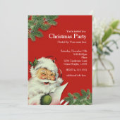 Cartes d'invitation de Noël rouge Père Noël rétro (Debout devant)