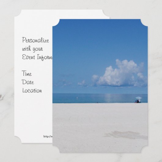 Cartes d'invitation de plage de sable blanc (Devant / Derrière)