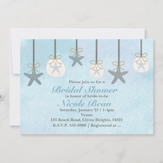 Cartes d'invitation de plage Étoiles de mer et dol (Devant)