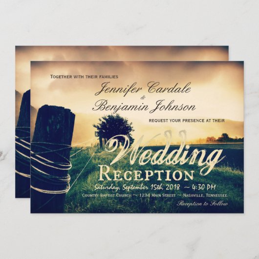 Cartes d'invitation de réception de mariage avec p (Devant / Derrière)