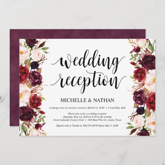 Cartes d'invitation de réception de mariage champê (Devant / Derrière)