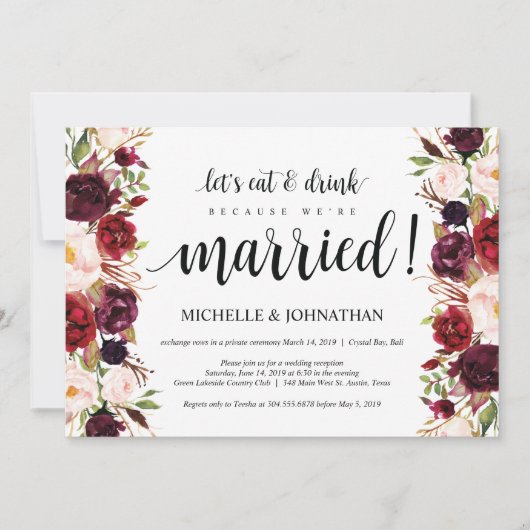 Cartes d'invitation de réception de mariage champê (Devant)
