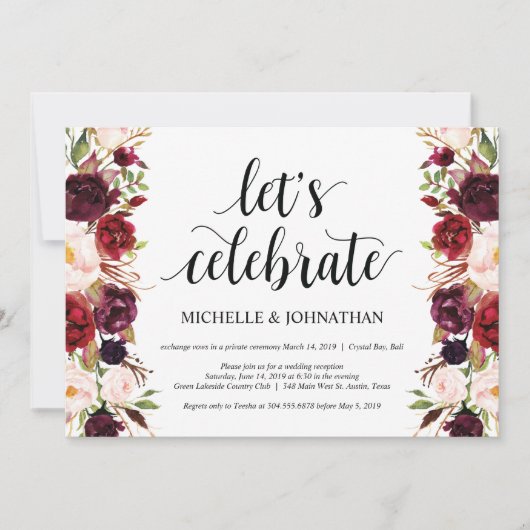 Cartes d'invitation de réception de mariage champê (Devant)