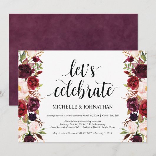 Cartes d'invitation de réception de mariage champê (Devant / Derrière)