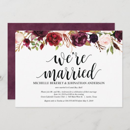 Cartes d'invitation de réception de mariage champê (Devant / Derrière)