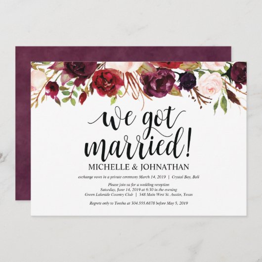 Cartes d'invitation de réception de mariage champê (Devant / Derrière)