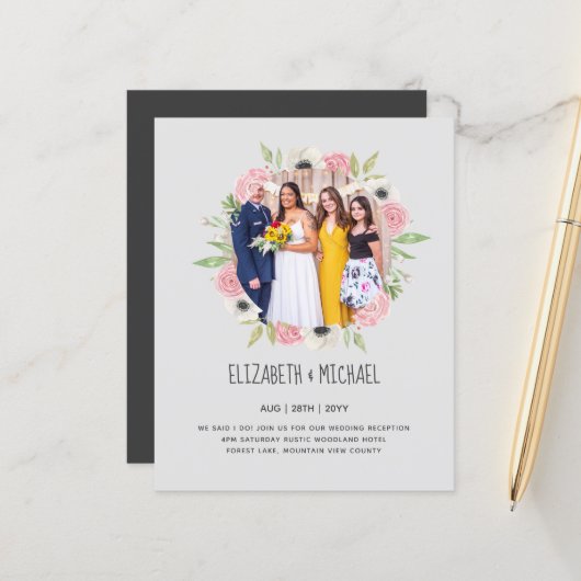 Cartes d'invitation de réception de mariage PHOTO (Devant/Arrière en situation)