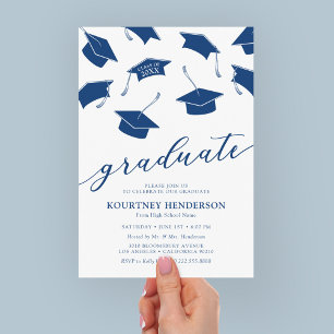 Cartes d'invitation de remise de diplômes bleues s