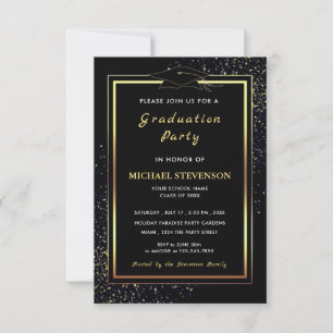 Cartes d'invitation de remise de diplômes Noir Or