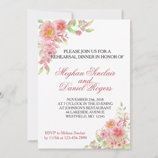 Cartes d'invitation de répétition de mariage Fleur (Devant)