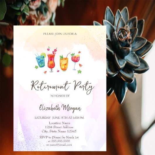 Cartes d'invitation de retraite avec cocktails aux