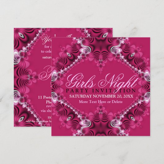 Cartes d'invitation de soirée d'anniversaire rose (Devant / Derrière)