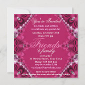 Cartes d'invitation de soirée d'anniversaire rose (Dos)