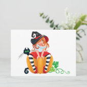 Cartes d'invitation de sorcière d'Halloween mignon (Debout devant)