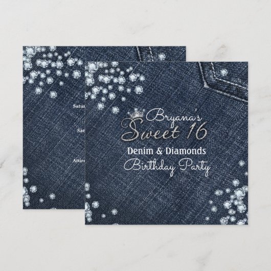 Cartes d'invitation Denim & Diamonds pour une fête (Devant / Derrière)