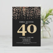 Cartes d'invitation design or noir 40 ans (Debout devant)