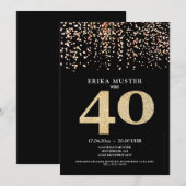 Cartes d'invitation design or noir 40 ans (Devant / Derrière)