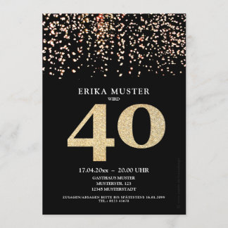 Cartes d'invitation design or noir 40 ans