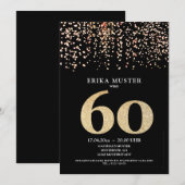 Cartes d'invitation design or noir 60 ans (Devant / Derrière)
