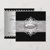 Cartes d'invitation Diamants Perles Noires pour Qu (Devant / Derrière)