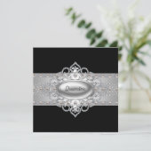 Cartes d'invitation Diamants Perles Noires pour Qu (Debout devant)
