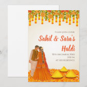 Cartes d'invitation Digital Haldi et invitations p (Devant / Derrière)
