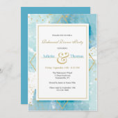 Cartes d'invitation dorées et turquoise (Devant / Derrière)