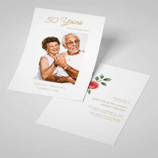 Cartes d'invitation dorées pour un 50ème anniversa