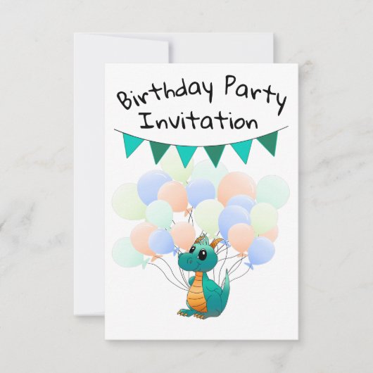 Cartes d'invitation dragon anniversaire d'enfant (Devant)