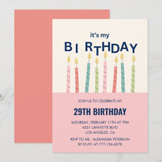 Cartes d'invitation drôles pour 29 ans Bougie d'an (Devant / Derrière)