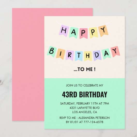Cartes d'invitation drôles pour 43ème anniversaire (Devant / Derrière)