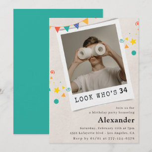 Cartes d'invitation drôles pour les 34 ans avec ph
