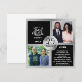 Cartes d'invitation élégantes argent pour 25e anni (Devant / Derrière)