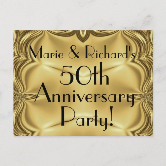Cartes d'invitation élégantes dorées pour le 50e a (Devant)
