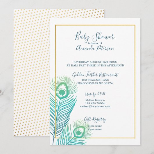 Cartes d'invitation élégantes en or pour Baby Show (Devant / Derrière)