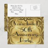 Cartes d'invitation élégantes en or pour le 50e an (Devant / Derrière)