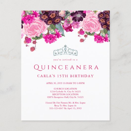 Cartes d'invitation Élégantes Fleurs pour Quincean (Devant)