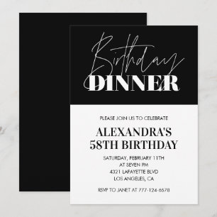 Cartes d'invitation élégantes noires pour 58ème an