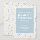 Cartes d'invitation élégantes pour 13 ans Floral B (Devant / Derrière)