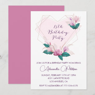Cartes d'invitation élégantes pour 15 ans Fleurs r